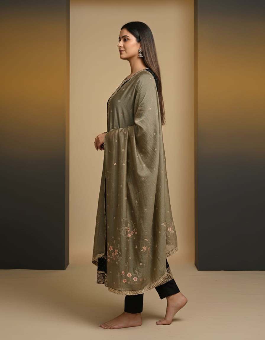 Georgette fabric Zari Work Gown look 3 pcs