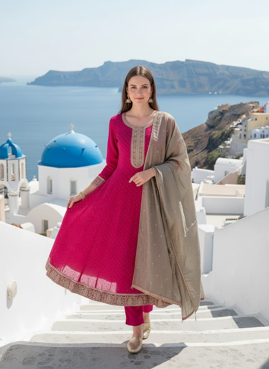 Ruby Grace Partywear Silk Fabric Anarkali Suit Set