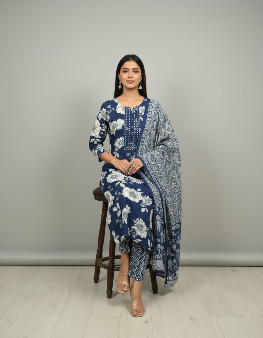 Pure Cotton 3 Pcs Suit With Dupatta