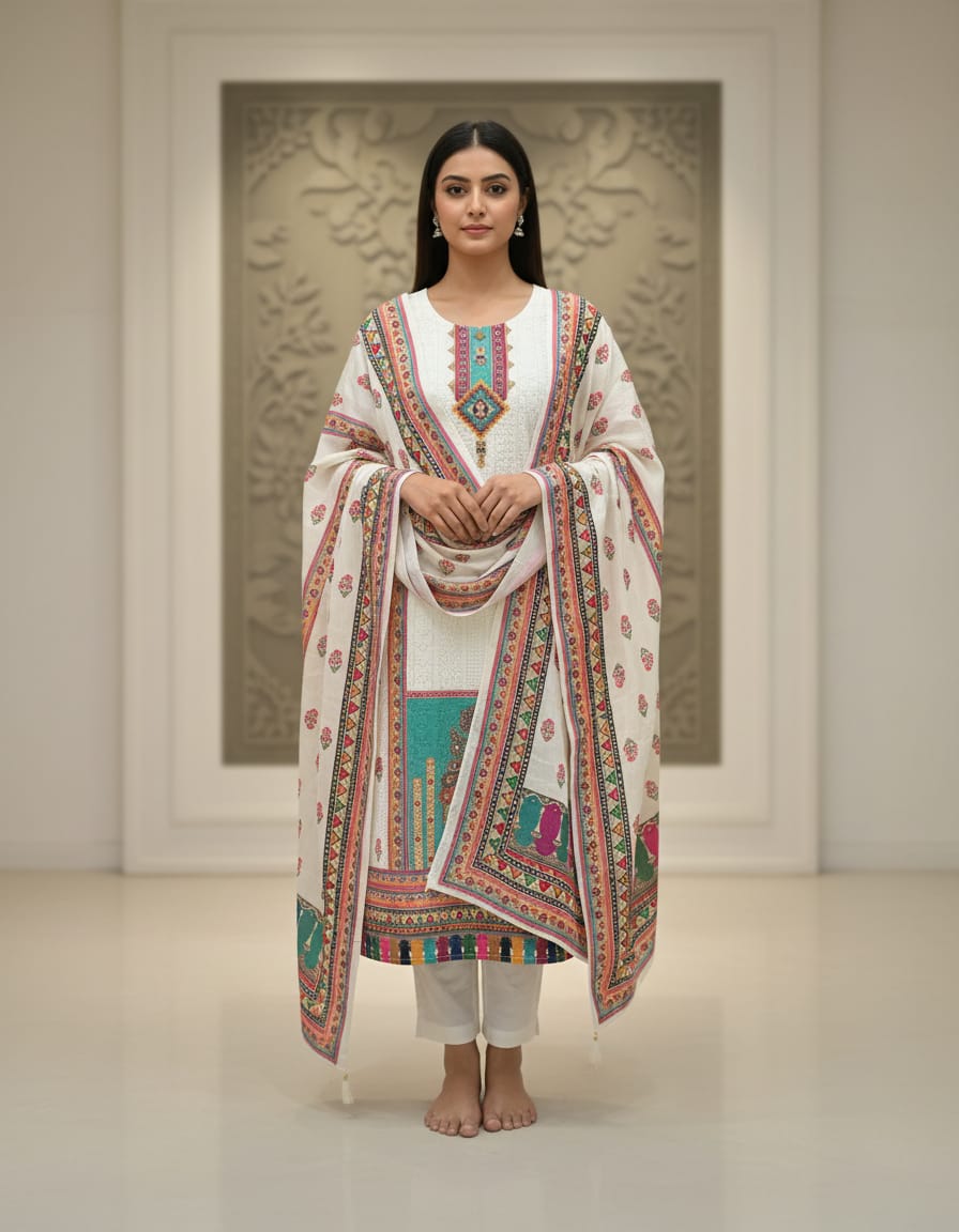 Georgette Fabric Chikan With Printed Suit
