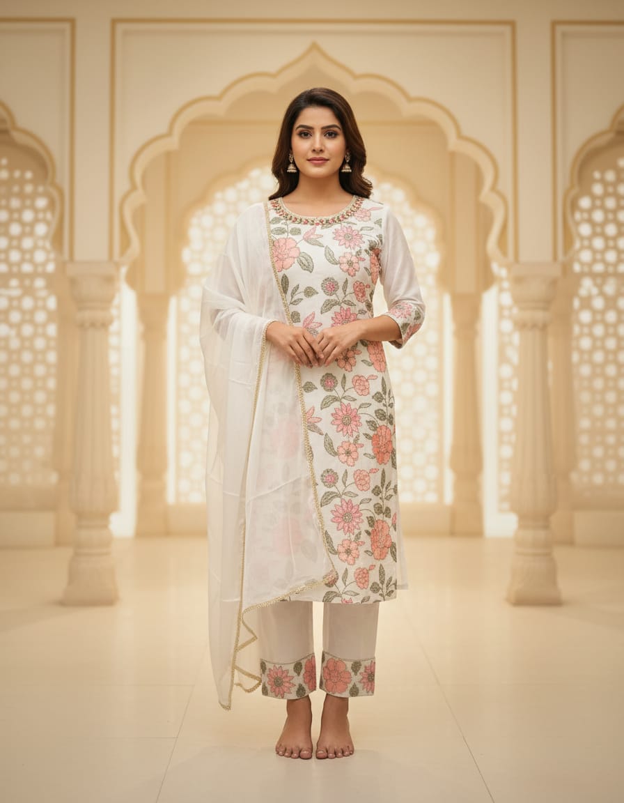 Silk Cotten Bigg size 3 Pcs Kurti Set