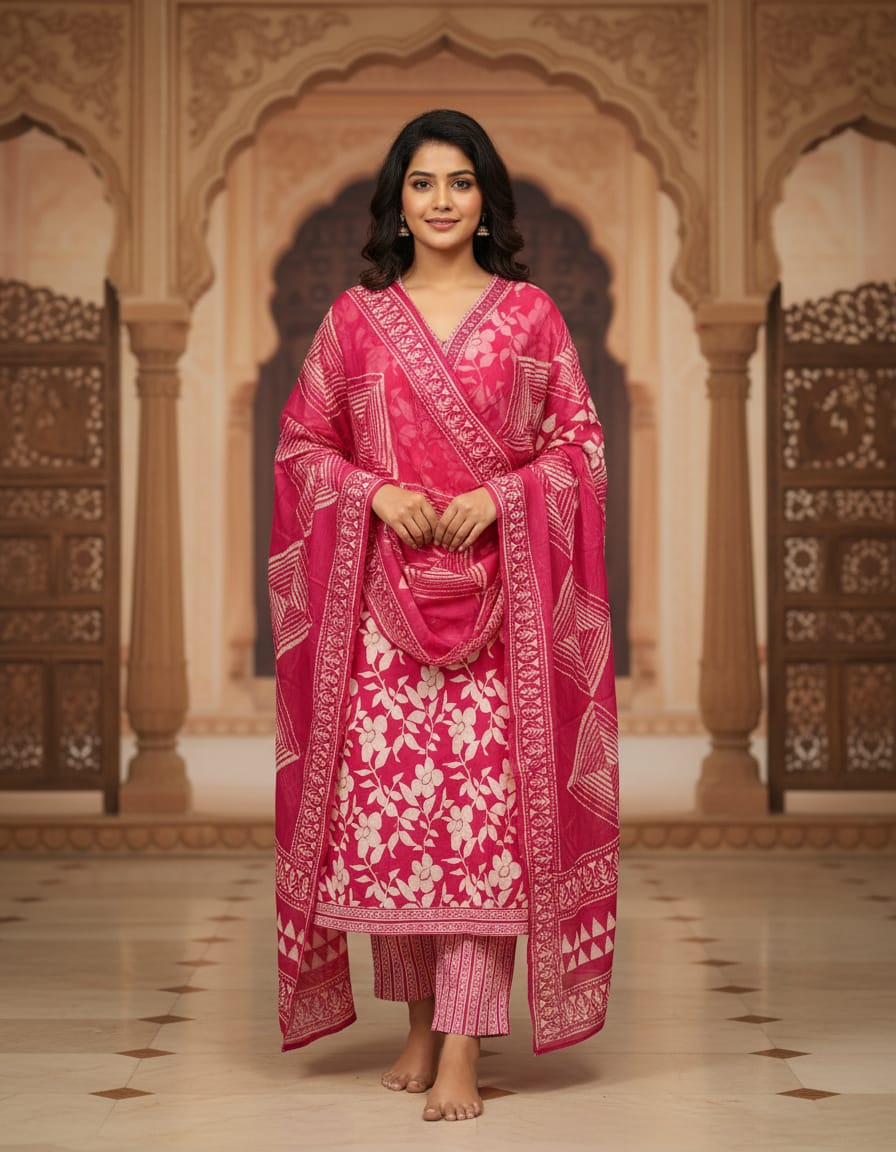 Rani Royale Pure Fine Cotton 3 pcs Kurti Set