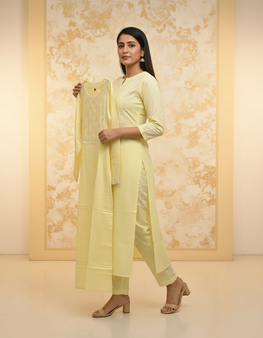 Cotton co-ord set with Lucknowi embroidery
