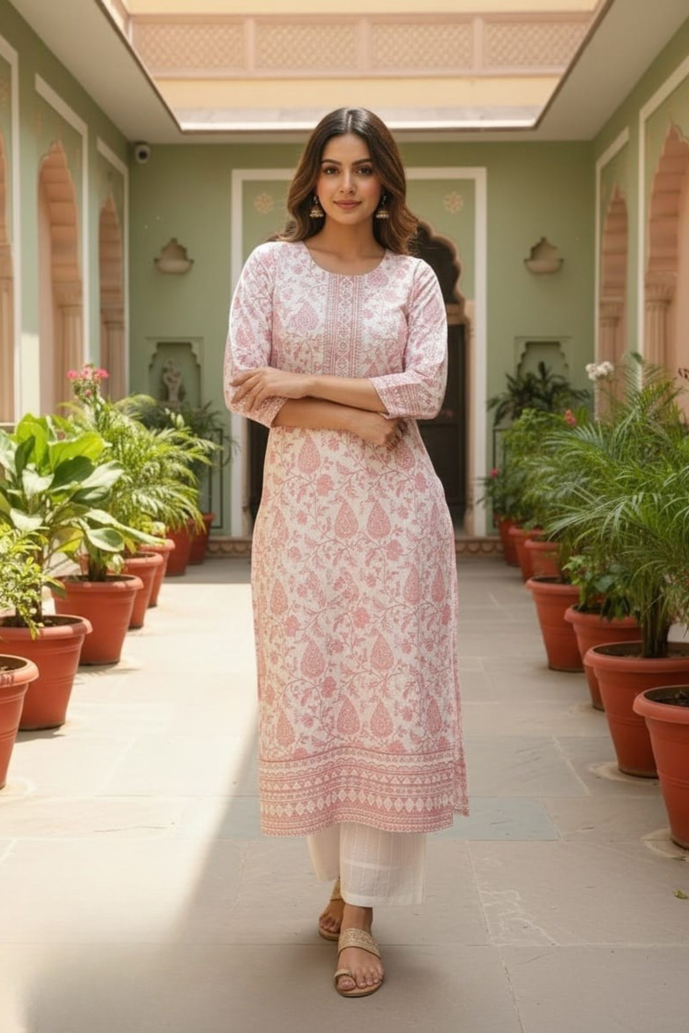 Rose Ivory Elegant Cotton 3 pcs Kurti Set