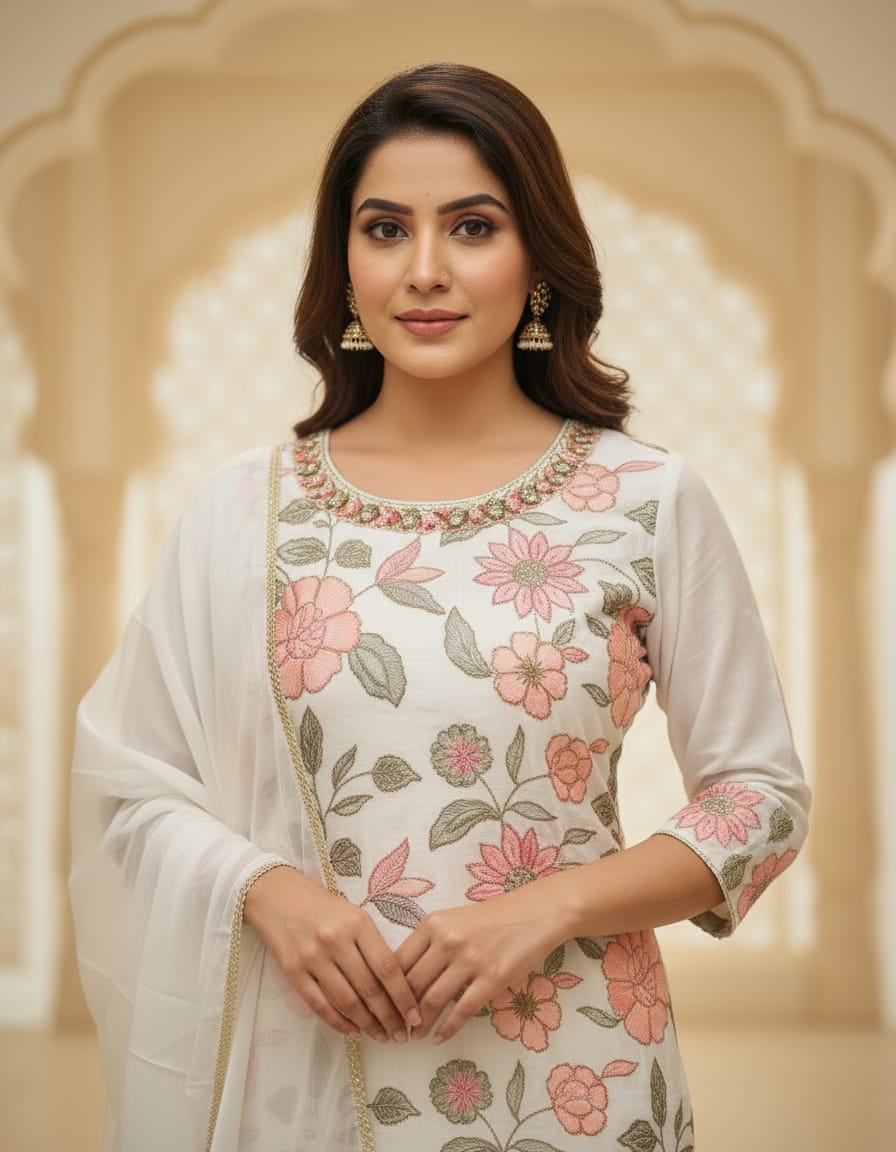 Silk Cotten Bigg size 3 Pcs Kurti Set