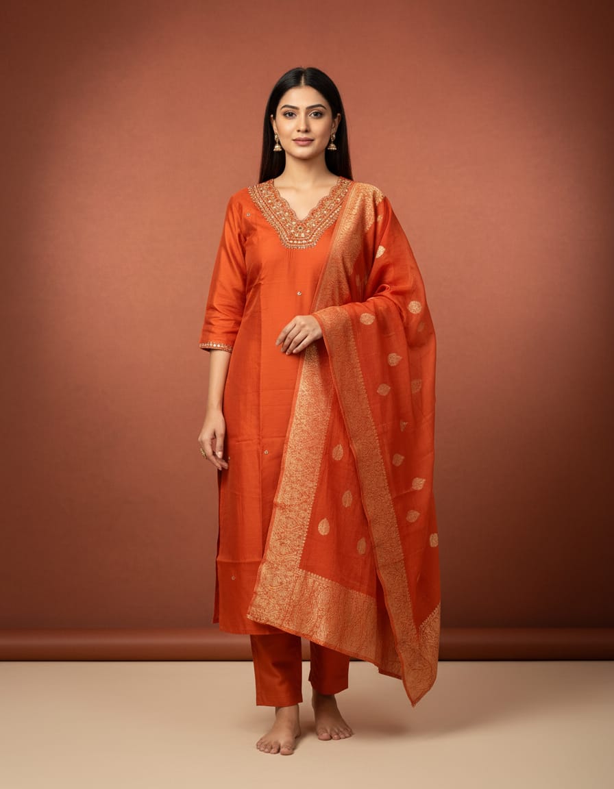 Sunset Grace Royal Cotten 3 Pcs Kurta Set