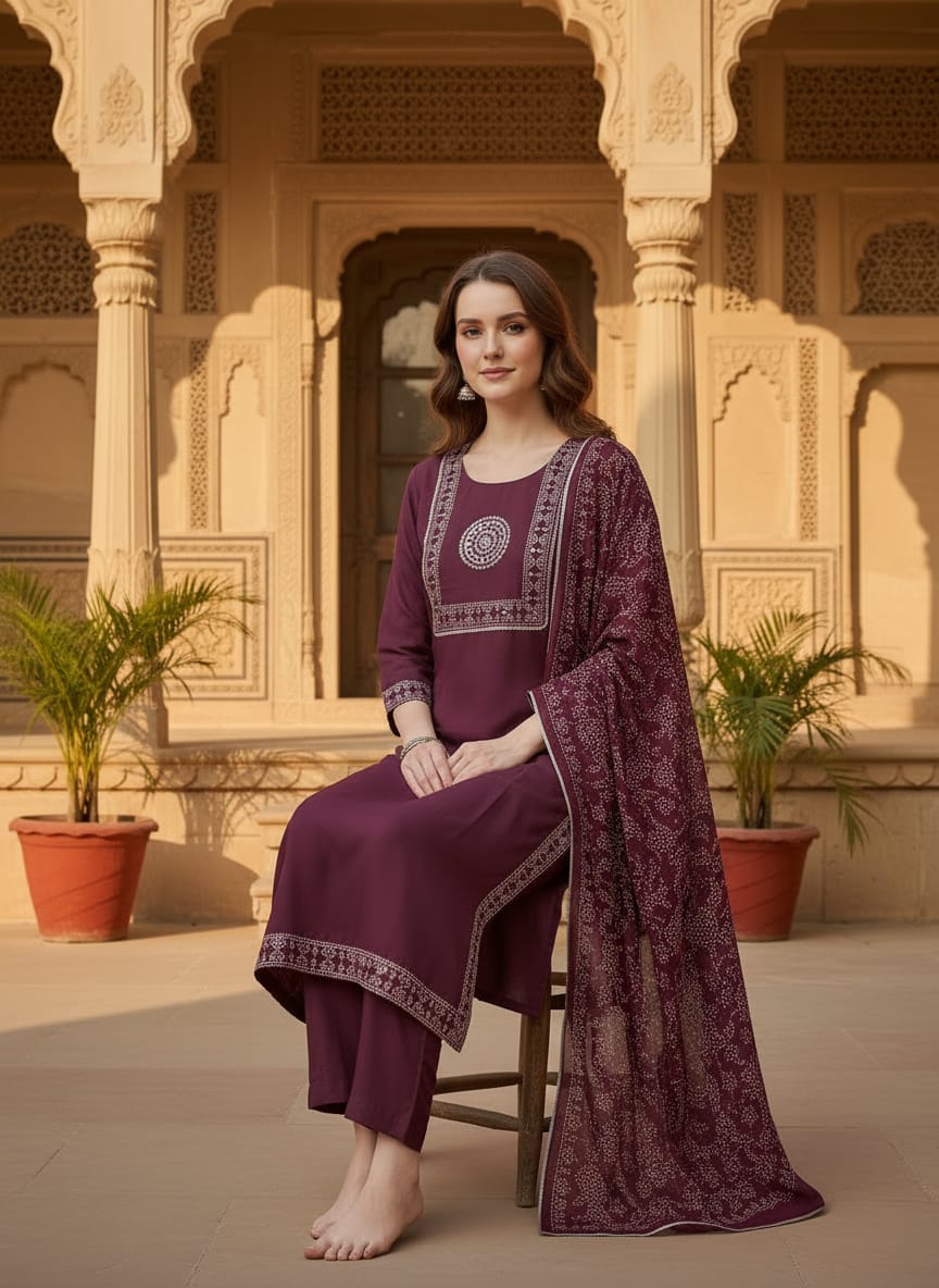 Wine Royal 3 PCS Kurti Set
