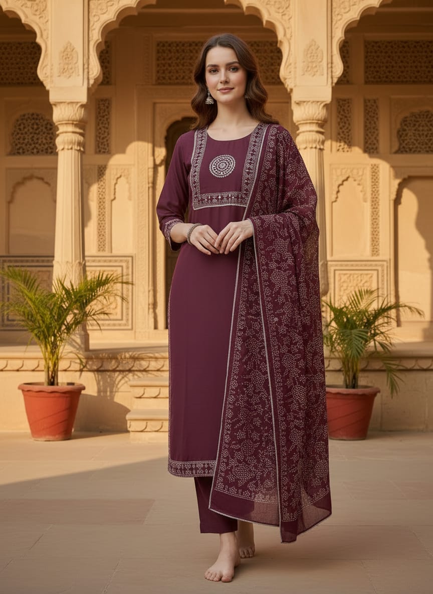 Wine Royal 3 PCS Kurti Set