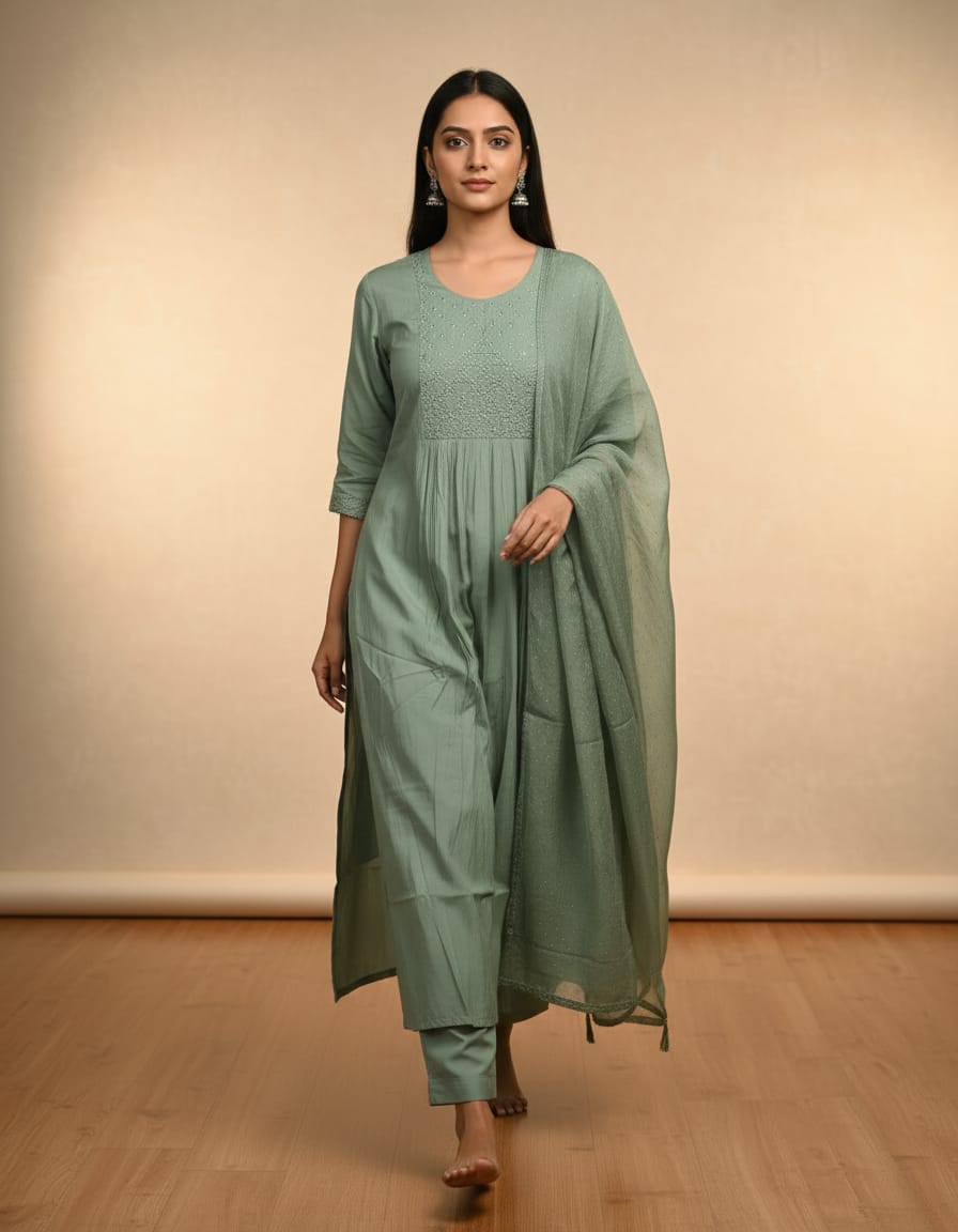 Organic Cotton With Smooth Fabric 3 Pcs Kurti Set