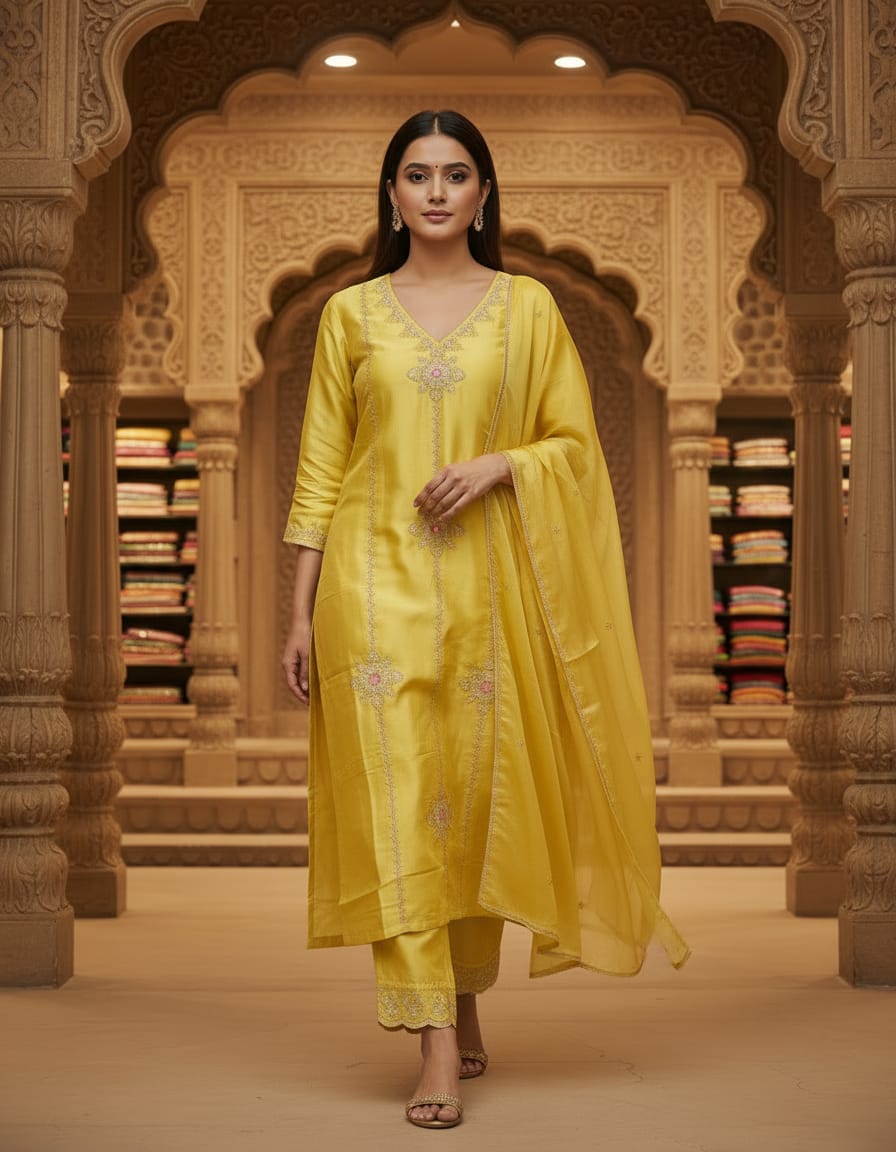 party wear cotton silk 3 pcs suit
