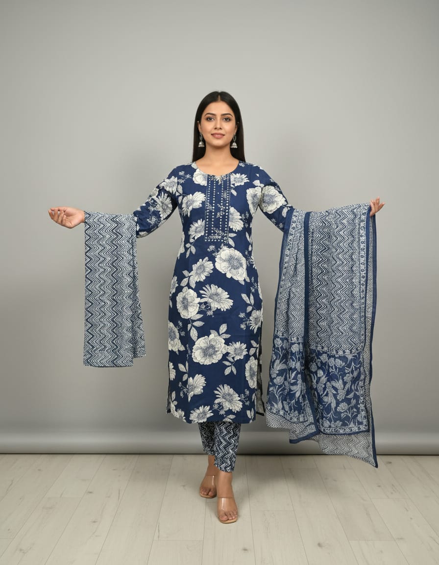 Pure Cotton 3 Pcs Suit With Dupatta