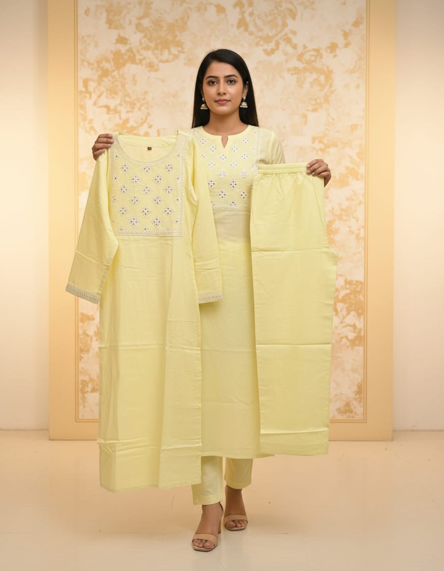 Cotton co-ord set with Lucknowi embroidery